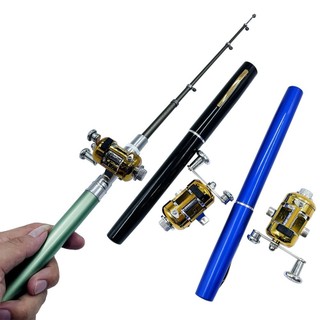 Cần câu cá mini dạng bút gấp gọn bỏ túi 20cm kèm cuộn dây câu cá ngoài trời