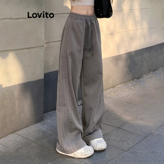 Quần Lovito cạp cao có dây rút phối túi kẻ sọc caro thường ngày cho nữ LNA06111 (Màu xám)