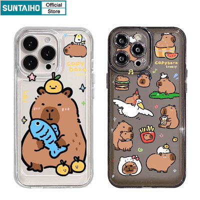 Suntaiho Sáng Tạo Cặp Đôi Vỏ Capybara Họa Tiết Ốp lưng Iphone 16 15 14 13 12 11 Pro Max IP 7 8 Plus Iphon X Xs XR Xs Max TPU Mềm Cao Cấp Trong Suốt Chống Sốc Ốp Lưng