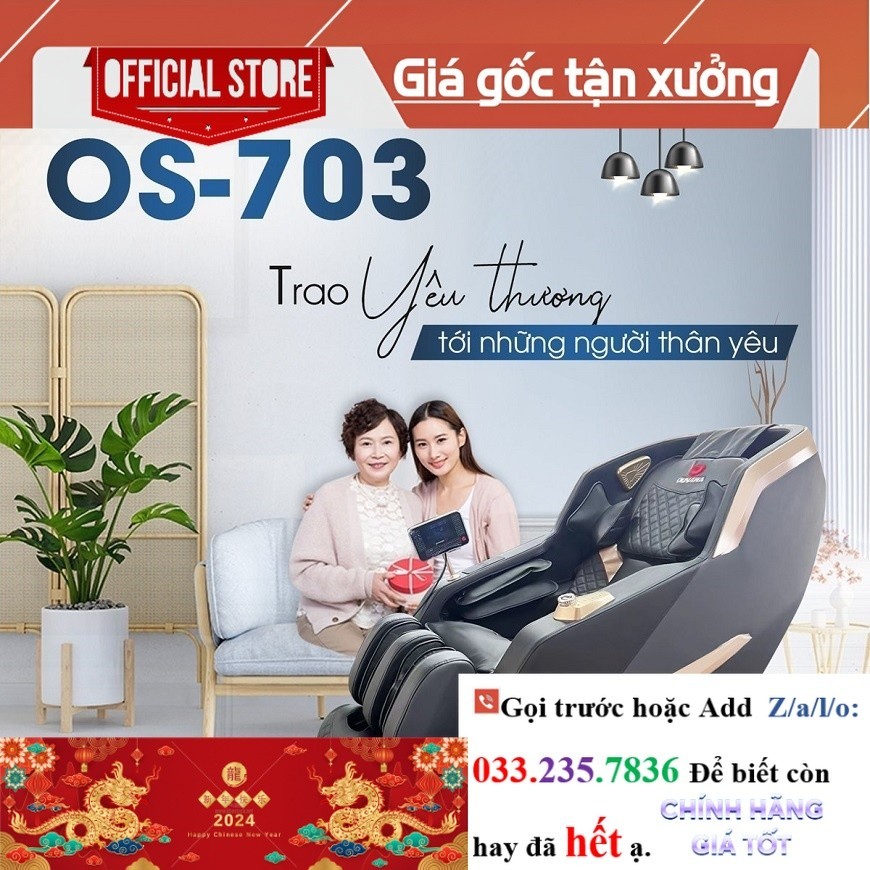 R.ẻ> Ghế massage Okinawa Os-703 model 2023, 24 bài tập, con lăn 4D bằng silicon êm ái