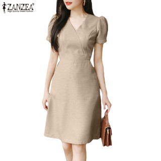 Đầm Mini dự tiệc cổ chữ V màu trơn thời trang Hàn Quốc ZANZEA dành cho nữ