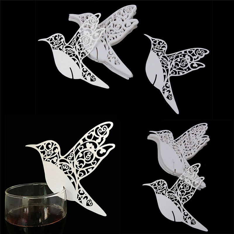 Op Hot Bird Wedding Name Place Cards For Wine Glass Laser Cut On Pearl