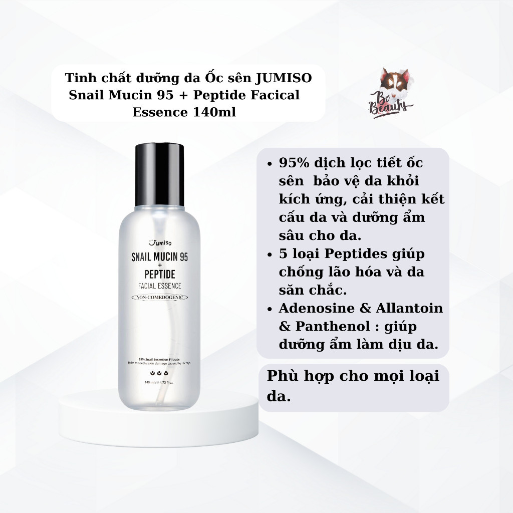 Tinh chất dưỡng da Ốc sên JUMISO Snail Mucin 95 + Peptide Facical  Essence 140ml