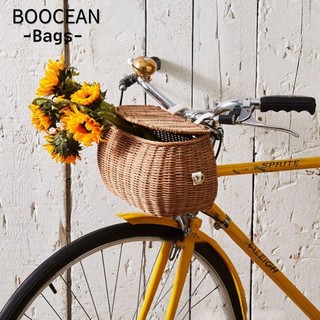 BOOCEAN Giỏ xe đạp trẻ em, Giỏ mây dệt mây, Trang trí xe đạp có nắp Giỏ ba bánh phía trước