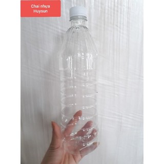 Combo 10 Chai nhựa 1000ml sọc nắp đen- trắng. Chai nhựa đẹp Huysun