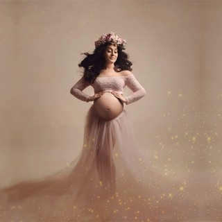 2024 Phong Cách Photo Studio Phụ Nữ Mang Thai Nghệ Thuật Chụp Ảnh Mẹ Mang Thai Chụp Ảnh Dài Tay Châu Âu Mỹ Phong Cách Gạc Váy Pho