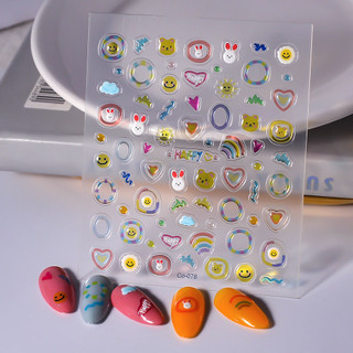  Miếng Dán Làm Móng Tay Jelly Dopamine Màu Tròn Dán Nổi Làm Móng Tay Hoạt Hình Dễ Thương Họa Tiết Cười Dính