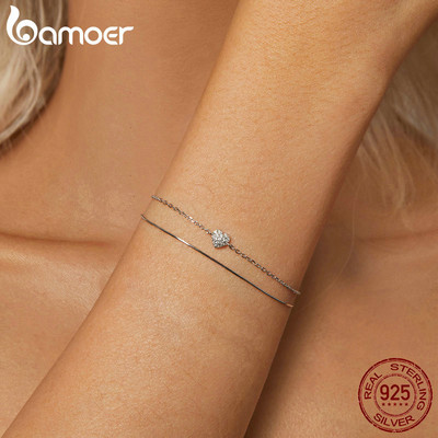 Vòng Tay Bạc Bamoer 925 Trái Tim Lấp Lánh Hai Lớp Trang Sức Quà Tặng Cho Nữ