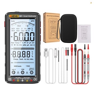 Aneng 681 6000 Đếm Đồng hồ vạn năng kỹ thuật số Đồng hồ đo đa năng chống cháy thông minh Máy kiểm tra NCV Màn hình LCD lớn 5 inch có đèn nền cho điện áp Điện dung điện trở dòng điện
