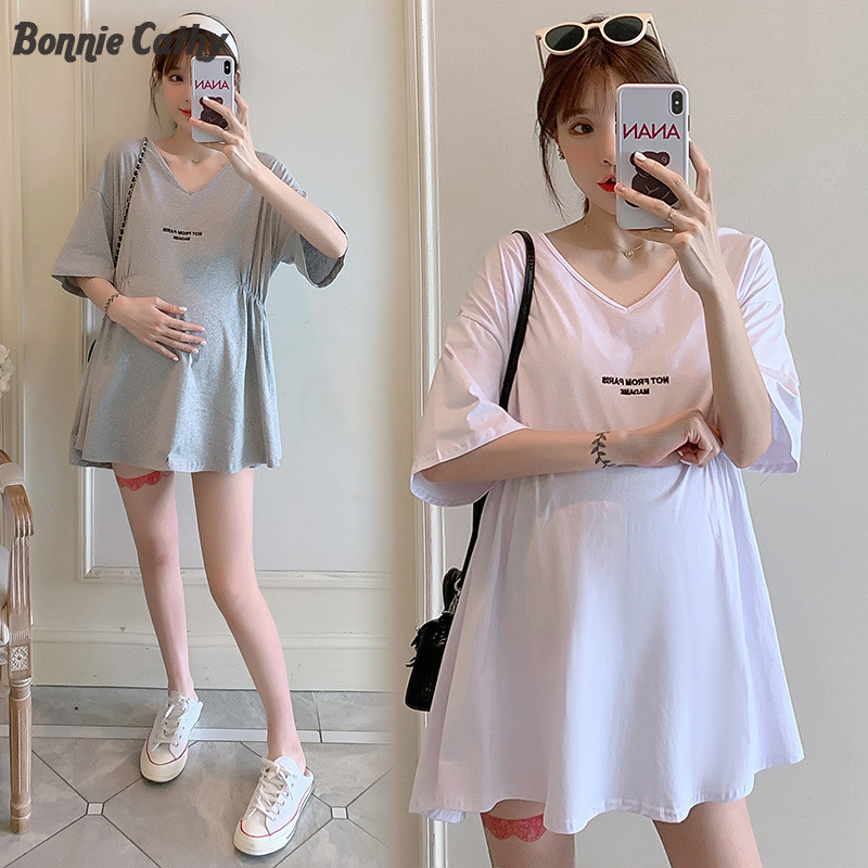 Váy bà bầu Bonnie Cathy, áo ngắn tay dáng rộng phong cách, áo thun nữ