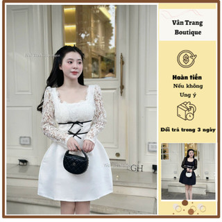 T35 Đầm ren thiết kế cổ vuông đầm tacta dáng xòe đi dự tiệc sang trong hàng chuẩn thiết kế