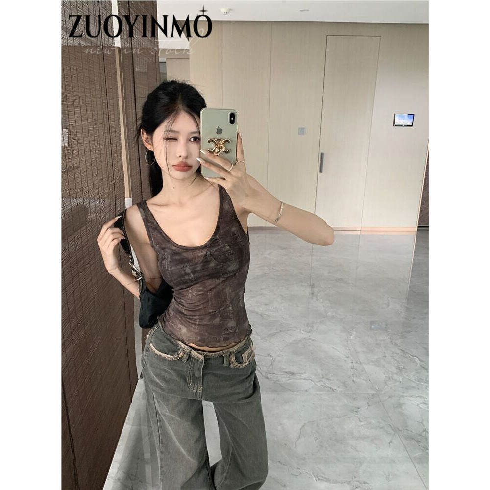 ZUOYINMO áo croptop Áo 2 dây áo ba lỗ Thời trang hàn quốc cổ điển sang trọng Gợi cảm tráng lệ WCS2430I5B 12Z240320 | BigBuy360 - bigbuy360.vn