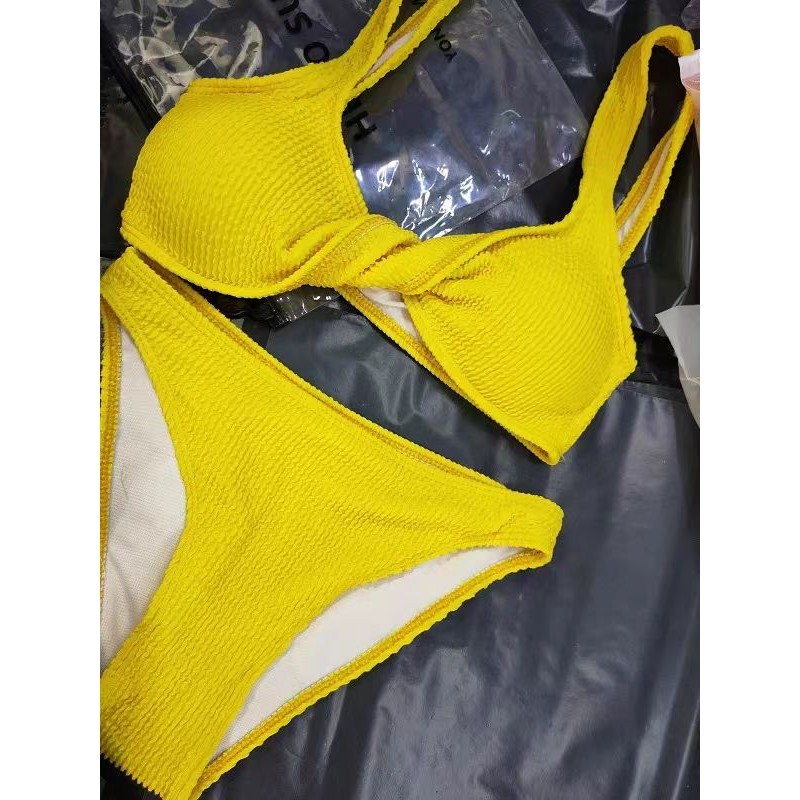 Đồ bơi Bikini không tay hai mảnh Bikni màu vàng Hàn Quốc