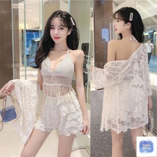 Set Bikini Đi biển Đồ bơi nữ Len móc  Freesize 3 Món Cao cấp Cột Dây Bra ren Tắm biển Có Bán Rời ( 3) / Thảo Chi