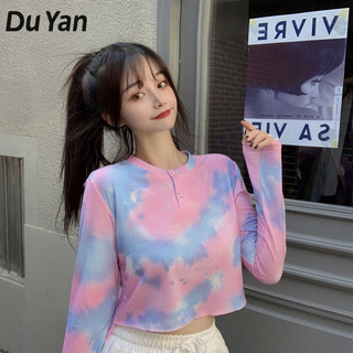 Du YAN Áo thun dài tay nhuộm cà vạt cay dành cho nữ mới Xia Xin máy mỏng kéo dây áo ngắn xu hướng