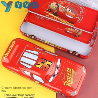 Hộp lưu trữ sắt YVE, Vỏ bút chì hoạt hình ba lớp mô phỏng ô tô, Lớp học McQueen dung tích lớn có bánh xe Hộp bút chì ô tô Pixar Đồ dùng học tập