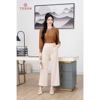 Quần ống suông trượt hàn Kem, cạp cáp đính cúc TOSON  21003E64