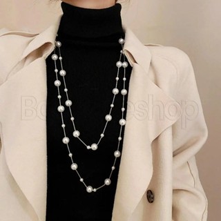 Dây chuyền dài ngọc trai mô phỏng hai lớp - Dây chuyền xương đòn nữ - Nữ Jewlery - Dây chuyền áo len trang sức thời trang - Vòng cổ xếp lớp ngọc trai thanh lịch, cổ điển, cổ điển