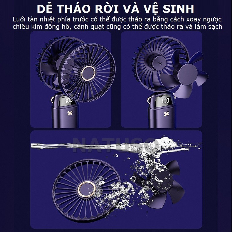 Quạt Cầm Tay Mini LAMJAD Gấp Gọn Sạc Tích Điện 5 Cấp Độ Gió  Tích Điện Đèn Led Hiển Thị % Pin Xoay 90 Độ | BigBuy360 - bigbuy360.vn