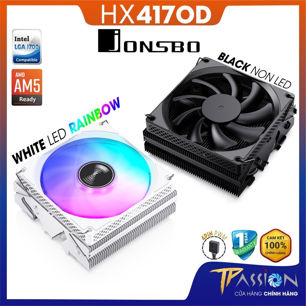 Tản nhiệt khí CPU Jonsbo HX4170D Trắng LED Rainbow tự động | Đen - Chính hãng, topdown Slim fan, ITX