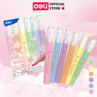  Set 6 bút highlight đánh dấu màu pastel xinh xắn Deli - Bút đánh dấu nhớ dòng bút dạ quang đầu vát tiện lợi trang trí vở 