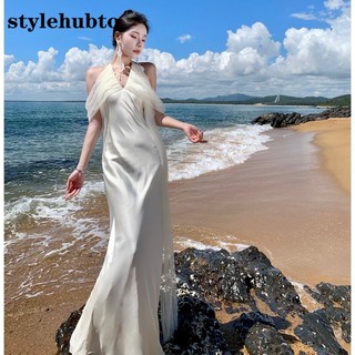 6169 # Stylehubto Satin Champagne Morning Áo choàng kem dây đeo mơ Váy cưới