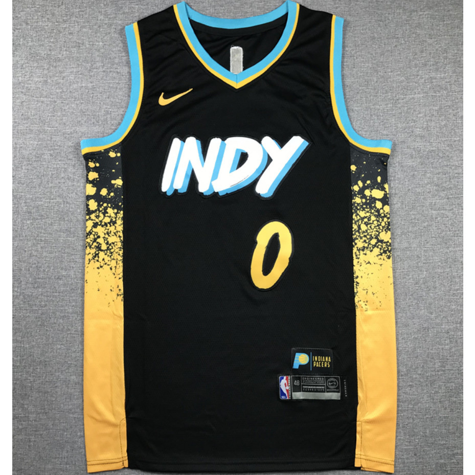 2024 nam mới Indiana Pacers 0 Tyrese Haliburton INDY thêu áo bóng rổ jersey thành phố màu đen