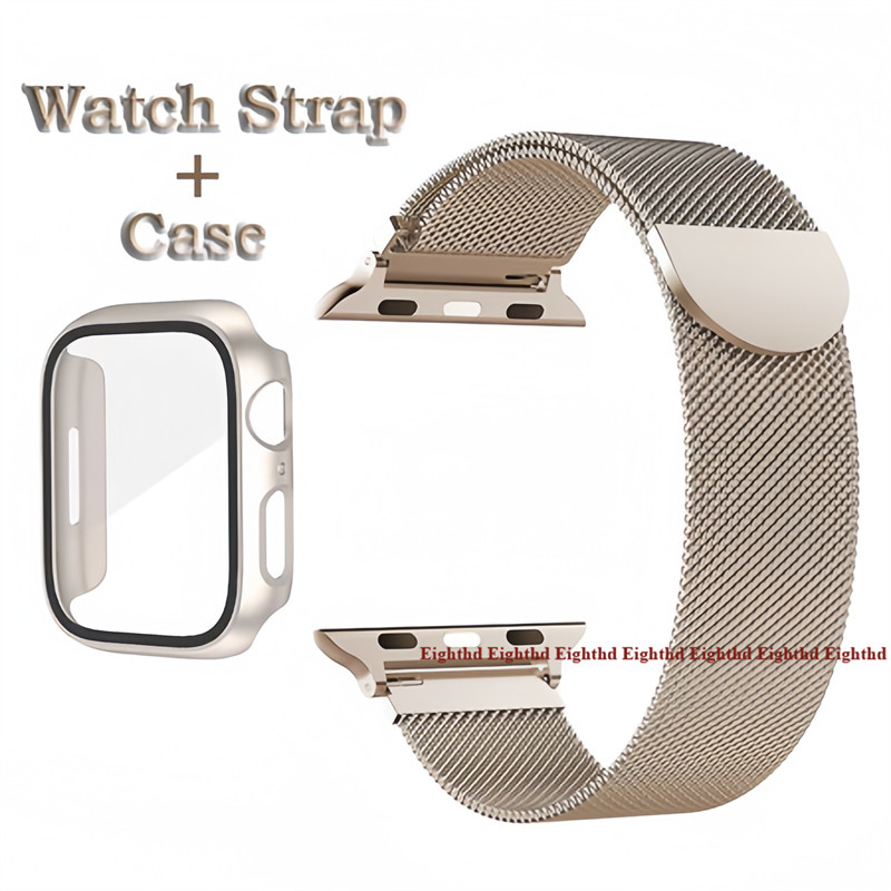 Starlight Milan PC Glass Case + Dây đeo bằng thép không gỉ cho Apple Watch Ultra 2 Ultra Series 10 9
