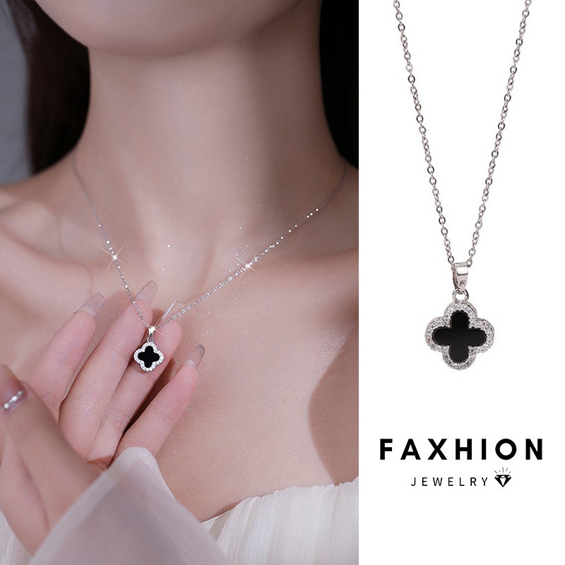 Faxhion Thời Trang Cỏ Ba Lá Mặt Dây Chuyền Vòng Cổ Vàng Bạc Dây Chuyền Pha Lê Choker Nữ Trang Sức Phụ Kiện