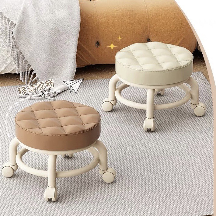 Ghế tròn xoay bệt có bánh xe đa năng xoay 360 độ, đệm ghế da PU êm ái bền bỉ chống nước | BigBuy360 - bigbuy360.vn