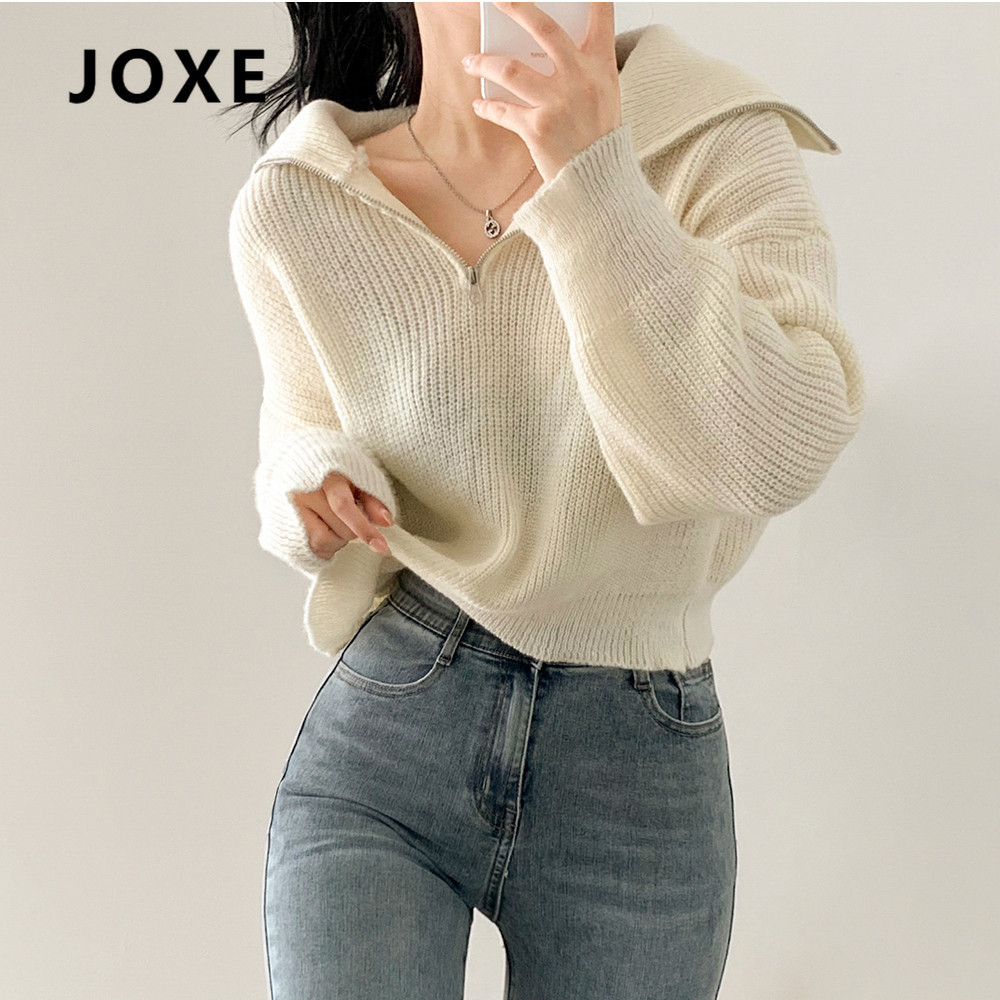 Jxe 5302 # Áo Dệt Kim Dài Tay Cổ Cao Có Dây Kéo Mới Hàn Quốc
