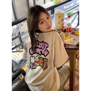 Mùa Hè Phiên Bản Hàn Quốc Ngọt Ngào Thời Trang Graffiti In Hình Cotton Nguyên Chất Áo Thun Nữ Tay Ngắn