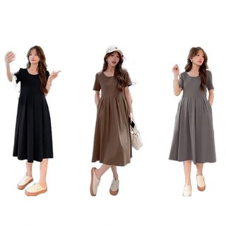 Váy suông đầm bầu thiết kế chất THUN TỔ ONG CỔ TRÒN thời trang xinh xắn V203 Thai kỳ