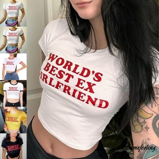 Sf-áo Crop top thường ngày mùa hè dành cho nữ Áo thun Crop top ngắn tay cổ tròn in chữ