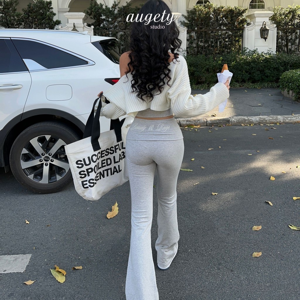  Quần Ống Loe Legging Augety Studio Cạp Trễ Dáng Dài Gập Eo EVELYN Leggings 