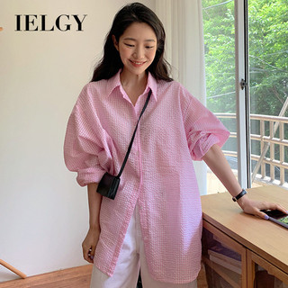 Áo sơ mi ve áo sang trọng phong cách Hàn Quốc IELGY Áo sơ mi dáng rộng ngực đơn nữ