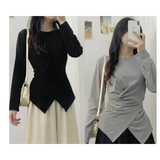 Áo thun Tay dài Xoắn Eo cổ tròn , chất thun cotton tăm co giãn, phong cách Hàn Quốc Rasun - SHOP 1
