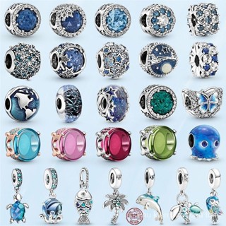 Còn Stockfashion 925 Bạc Xanh Series Mặt Trăng Phẳng Không Gian Pha Lê Quyến Rũ Hạt Ban Đầu Phù Hợp Với Pandora Vòng Tay Mặt Dây Chuyền Vòng Cổ DIY Nữ Món Quà Trang Sức YTYU