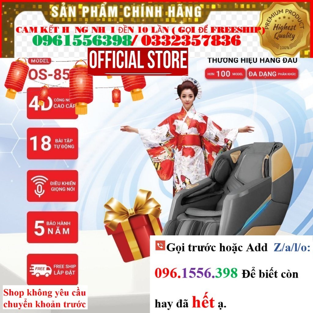 Kho Ghế massage Okinawa OS 855, công nghệ massage 5D, bi con lăn di chuyển -