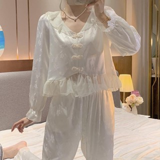 M59- pijama dài tay tiểu thư lụa gấm cho nữ kiểu dáng trung hoa- Bộ ngủ mặc nhà quảng châu cao cấp