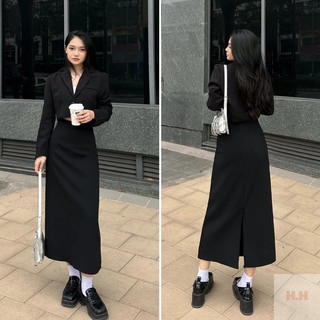 Chân váy midi cạp cao dáng suông big size xẻ tà sau trẻ trung tôn dáng
