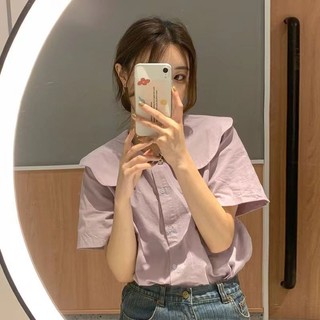Áo Sơ Mi Lá Sen Nữ Hợp Thời Trang Mùa Hè Phong Cách Mới Phiên Bản Hàn Quốc Pháp Ngọt Ngào Thiết Kế Hàng Đầu Niche Áo Sơ Mi Tay Ngắn Thời Trang
