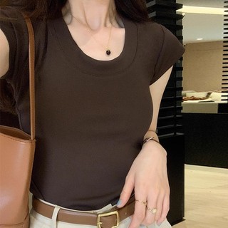 Suxi Tối Giản Thường Ngày Đa Năng Phong Cách Hàn Quốc Slim Fit Cổ Tròn Tay Ngắn Áo Thun Nữ Top 240320