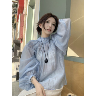 Chouchuu áo sơ mi nữ tay lồng đèn tai bèo áo sơ mi nữ nhẹ nhàng áo độc đáo