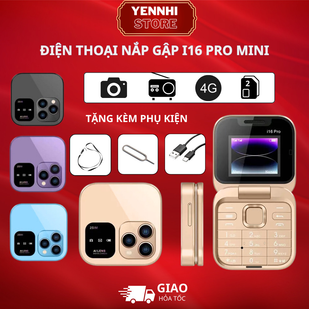 Điện Thoại Mini Siêu Nhỏ Thông Minh Nắp Gập SERVO i16 Pro - 2 Sim 4G Nghe Gọi, Quay Phim Chụp Ảnh,Màn Hình Led Thông Báo