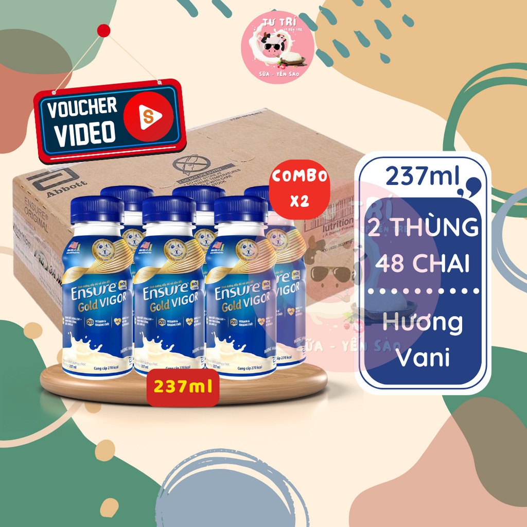 Combo 2 thùng sữa Ensure nước Gold Vigor Abbott chai 237ml thùng 24 chai.