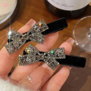 Kẹp tóc nhung đính đá nơ kẹp bên thanh lịch OUYOU