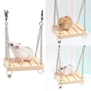 Gỗ treo võng đu hamster sóc vẹt dây xích thú cưng có chuông đồ chơi