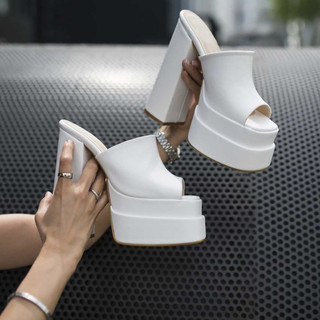 2024 dày cao gót giày sandal nữ dép 14.5cm đen trắng hồng đôi chống thấm nước đế dày kích thước 35-42 giày nữ tiệc đêm