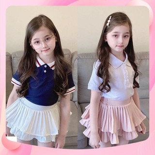 Set áo cổ trụ chân váy xếp ly CTCV cho bé gái